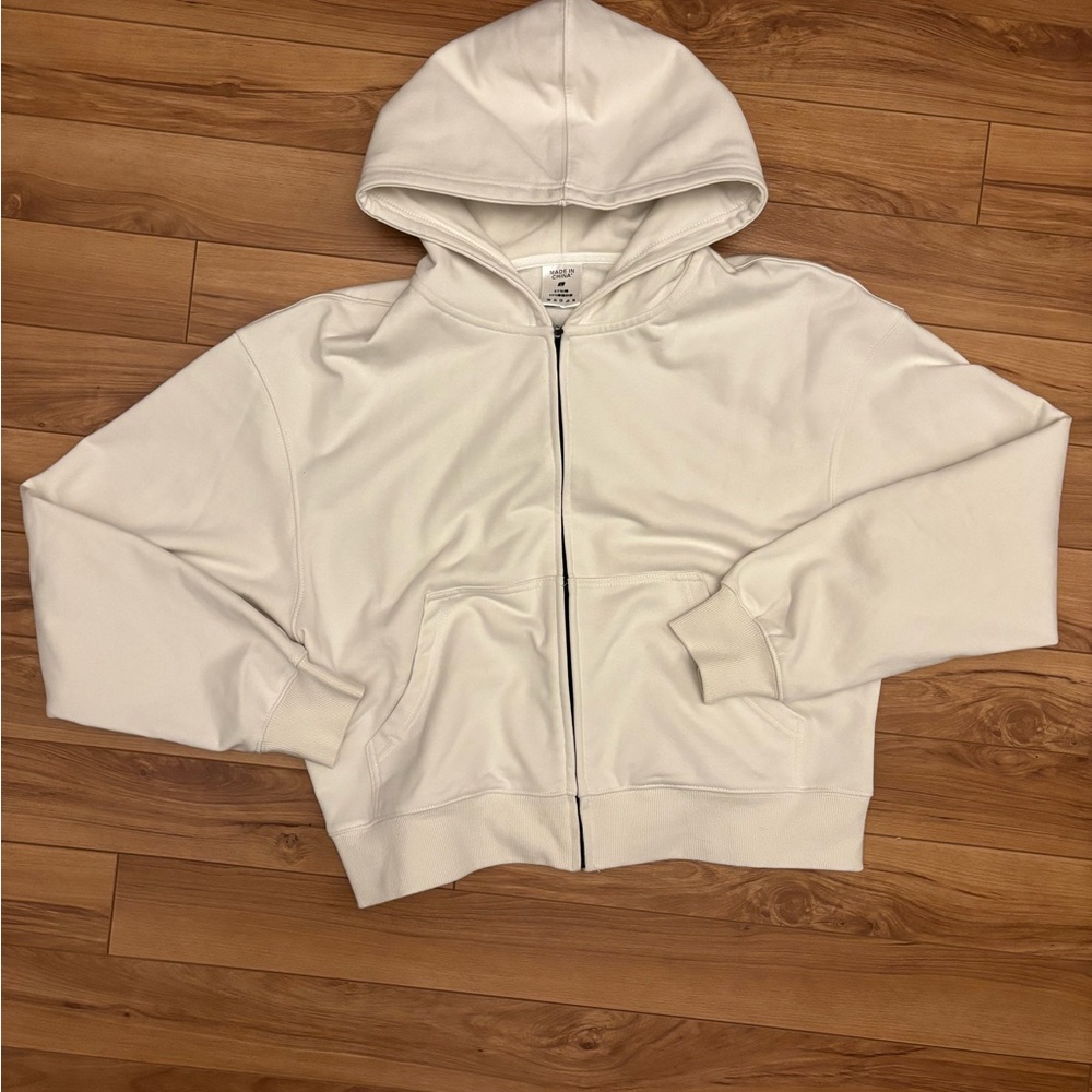 White cropped zip up hoodie